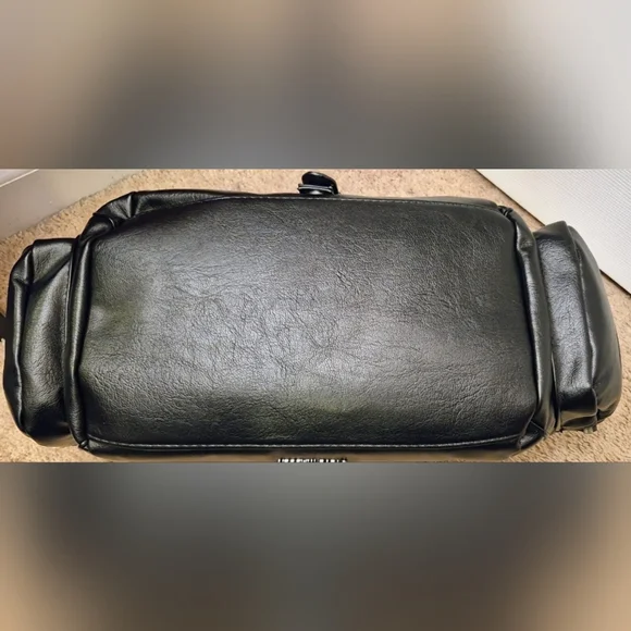 NWT Steve Madden BBRONX Satchel - Black Moto Studded Bag with Chain - Picture 8 of 15